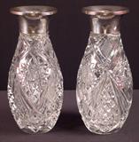 175 - Pair of Brilliant Cut Glass Vases with sterling rims.