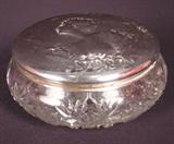 173 - Brilliant Cut Glass Powder Jar with goat impressed in top.