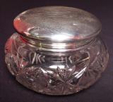 180 - Brilliant Cut Glass Powder Jar with large sterling lid.