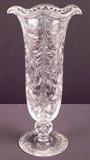 192 - Tall Heavily Cut Glass Vase on pedestal base.