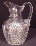 189 - Brilliant Cut Glass Water Pitcher with applied handle, long spout, 10in. T.