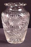 195 - Heavy Brilliant Cut Glass Flower Vase with flowers and leaves.