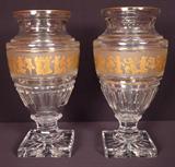 196a - Pair of Cut Glass Vases with Figurals painted.