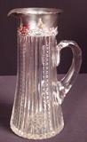 199 - Victorian Brilliant Cut Glass Pitcher, zipper cut and sterling silver wide rim.