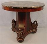 305 - Mahogany Empire Center Table with swans on legs, black and gold marble, 36in round, 31in. T, ca. 1880.