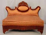 304 - Mahogany Period Empire Bustle Bench with original near perfect condition, oval medallion back, 35in. T, 45in. W, 19in. D, ca. 1845.