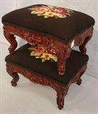 407 - Matching Pair of Walnut Victorian Footstools with black needlepoint, ca. 1875.