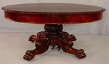 411 - Mahogany 60in. Acanthus Carved Banquet Table with gadrooned edge and skirted gadrooned leaves
