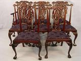 412 - Set of 8 Mahogany Chippendale Dining Chairs with ball and claw feet, carved backs, ca. 1920.