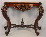 201 - Large Rosewood Rococo Console Table with marble, 40in. T, 51in. W, 23in. D, ca. 1850.