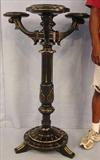 204 - Outstanding American Renaissance 4 Arm Pedestal, rare form, ebonized finish with insized lines detailed in gold and red leaf, 45in. T, 28in. W, ca. 1870.