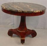 219 - Empire Center Table, rare black and gold marble top, , ca. 1860, 36in. D, 30in. T.