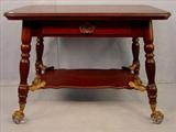 223 - Mahogany Center Table Library Desk, massive glass ball and claw feet, single drawer, 43in. W, 31in. T, 29in. D, ca. 1890.