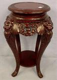 242 - American Mahogany Pedestal, carved with elephant heads, carved trunk legs, att. To Karpen, 28in. T, 17in. D, ca. 1890.