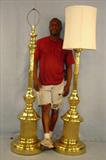 257 - Pair of Period Solid Brass floor Lamps, polished finish, ca. 1880, 17in. D, 69in. T, shades not matching.