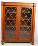260 - R.J. Horner Superior Grade Inlayed Bookcase with herringbone fretwork over glass, ca. 1890, tagged R.J. Horner N.Y., 60in. T, 48in W, 16in. D.