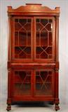 262 - Federal Mahogany China Cabinet, divided glass top and separated bottom, claw feet, ca. 1880, 81in T, 40in. W, 16in. D.