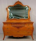 264 - R.J. Horner Birds Eye Maple Dresser with huge carved mirror in original condition, ca. 1890, 74in. T, 54in. W, 27in. D.