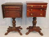 269 - Acanthus 3 drawer Work Table with 1 drop leave, gadrooned top, column front, ca. 1870, 29in. T, 17in. W, 16in. D.
270 - American Column Front Acanthus Claw Foot 3 Drawer Work Table, 31 in T, 17in. W, 16in. D.