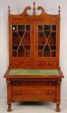 276 - Federal Bookcase Secretary, broken arch top with 3 finials, individual pained glass and claw feet, ca. 1860, 82in. T, 41in. W, 20in. D.