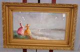 278 - Oil on Canvas signed Marie Chorlot, two women in seascape, 34in. W, 22in. T, ca. 1880 frame, painting not as old.