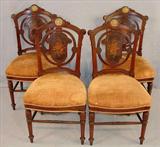 277 - Set of 4 N.Y. Dining or Parlor Chairs, rosewood with inlay work, bronze plaque tops, att. To Herter, ca. 1870, 36in. T, 18in. W.