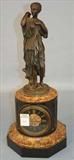 286 - Neo Grecian Marble and Iron Statue Clock, ca. 1880, specimen marble with Grecian women, original, 18in. T, 8in. D.