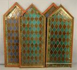 281a - Set of 4 Stained Glass Windows, overall good condition with minor losses, blues and reds, large window, ca. 1880's, 69in. X 28in.