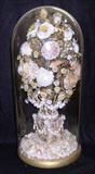 606 - Pair of Victorian Domes with Seashell flowers - bouquets, 22in. T, 10in. W.