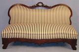 514 - Mahogany Empire Bustle Bench with striped upholstery, 33in. T, 59in. W, 20in. D, ca. 1850.