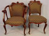 532 - Pair of Mahogany Parlor Chairs, dolphin heads carved in crown, ca. 1880.