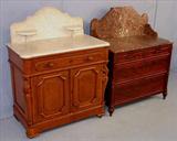 535 - Walnut Victorian Marble Top Wash Stand, white marble, 44in. T. 34in. W, 19in. D, ca. 1875.
536 - Mah. 4 Drawer Wash Stand, 42in. T x 33in. x 18, ca. 1880.