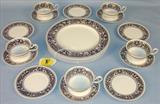 275 - Wedgewood, Cobalt Florentine Pattern, 5-place setting, Dinner & dessert plates with coffee cups & saucers