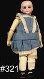 321 - 10in., French Belton, Bisque Head Doll with jointed composition body and blue dress