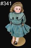 341 - 18in., Steiner Walking Automaton, Bisque Head Doll with blue paperweight eyes, open mouth, kid body (missing one shoe and two right fingers), marked BeBe LE Parisien Medaille d'or Paris