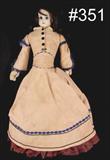 351 - 20in., Bisque Head Doll of undetermined age, marked Jumeau, with long black hair