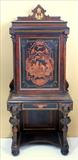 387 - Rare, Renaissance, Victorian, Scenic Inlaid, Music Cabinet, attr. to Herter Bros., 5ft. 6in. tall, 2ft. 4in. wide