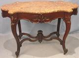 700 - Rosewood, Victorian, Sienna marble top, Center Table, 48in. long, 27in. deep, 31in. tall, ca. 1860 (repaired marble)