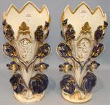 702 - Pair of Cobalt Blue, Old Paris Vases with gold highlights, 15in. tall, 7in. wide, ca. 1860