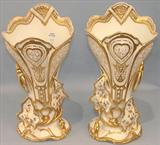 704 - Pair of Old Paris Vases with heavy gold decoration, 16in. tall, 8in. wide, ca. 1860