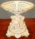 1501 - Old Paris Compote with 3 cherub figurines, 10in. tall, ca. 1860