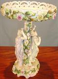1502 - Figural, Dresden Compote with female figures and encrusted flowers, 15in. tall, ca. 1880 (top)