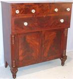 160 - Flamed Mahogany, Empire, Jackson Press with claw feet and sandwich-glass pulls, 51in. tall, 45.25in. wide, 21.75in. deep