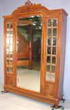 1425 - Walnut Victorian Wardrobe with mirrored panel front, 8ft. tall, 16in. wide, 18in. deep Front)
