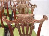 112 - Set of 12, Irish Chippendale, Mahogany, Dining Room Chairs with green leather seats, ca. 1890 (crowns, group)