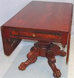 150 - Federal, Mahogany, Drop-leaf, Breakfast Table with acanthus-carved base, 29in. tall, 52.5in. long, 39in. wide
