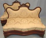 153 & 154 - Federal, Mahogany, Bussel Benches with mint green upholstery (mint condition), 33in. tall, 24in. wide, 22in. deep