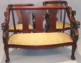 157 - 3-pc., Solid Mahogany, Empire, Parlor Suite with winged-griffin arms, signed Karpen