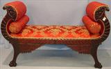 158 - Rare, Federal, Mahogany Settee with cornucopia-carved arms and feather-carved feet, 31in. tall, 51in. long, 20in. deep