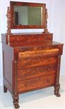 159 - Federal, Mahogany Dresser with deck top and mirror, 66in. tall, 37in. wide, 23in. deep